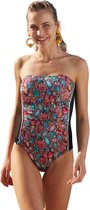 No Gossip Bandeau zwempak zwart Kleurrijk slangenpatroon met borstkussen en schouderbanden MULTICOLOR 44