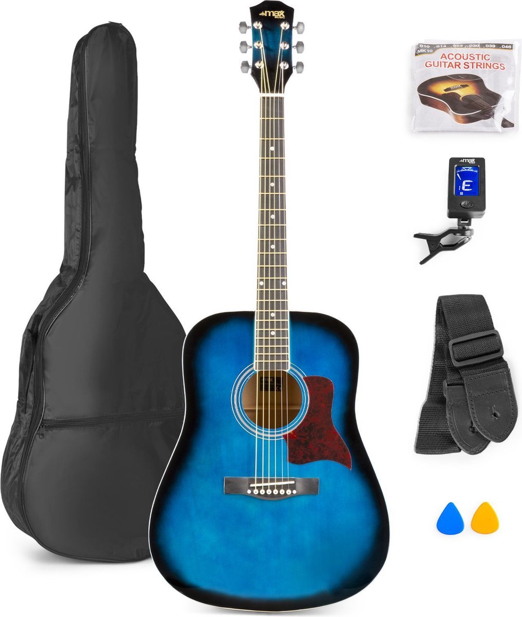 Bol.com Akoestische gitaar voor beginners - MAX SoloJam Western gitaar 4/4 - incl. gitaar stemapparaat, gitaartas en 2x plectrum... aanbieding