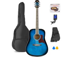 Akoestische gitaar voor beginners - MAX SoloJam Western gitaar 4/4 - incl. gitaar stemapparaat, gitaartas en 2x plectrum - Blauw