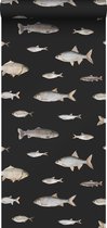 ESTAhome behang vissen zwart en grijs - 139365 - 50 x 900 cm