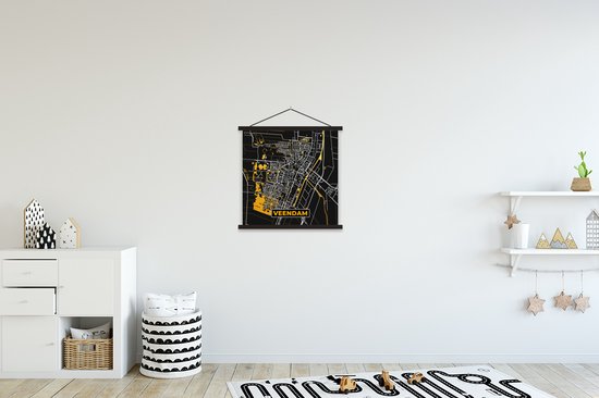 Porte-affiche avec affiche - Affiche scolaire - Veendam - Carte - Carte - Plan de la ville - Black and Gold et Or - 40x40 cm - Lattes noires