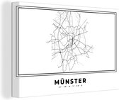 Canvas Schilderij Duitsland – Münster – Stadskaart – Kaart – Zwart Wit – Plattegrond - 90x60 cm - Wanddecoratie