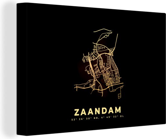 Canvas Schilderij Plattegrond - Zaandam - Kaart - Stadskaart - 60x40 cm - Wanddecoratie