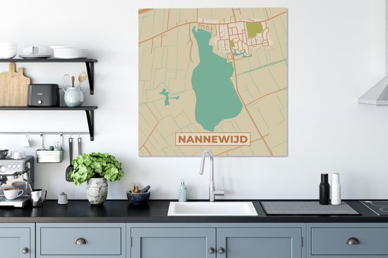 Tableau sur toile Plan d'étage - Vintage - Plan de ville - Nannewijd - Carte - 90x90 cm - Décoration murale