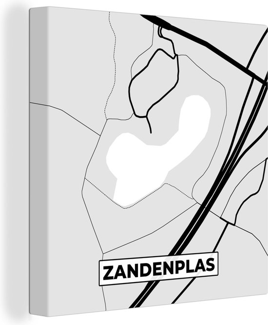 Canvas Schilderij Nederland - Stadskaart - Zandenplas - Plattegrond - Kaart - 90x90 cm - Wanddecoratie