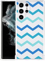 GSM Hoesje Geschikt voor Samsung Galaxy S22 Ultra Trendy Telefoonhoesjes met transparante rand Zigzag Blauw