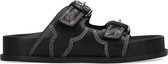 Sacha - Dames - Leren zwarte slippers met sierstiksels - Maat 36