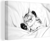 Canvas Schilderij Kitten - Bed - Poten - Meisjes - Kinderen - Jongens - Kind - 120x80 cm - Wanddecoratie