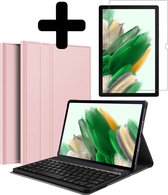 Hoes Geschikt voor Samsung Galaxy Tab A8 Hoes Keyboard Cover Toetsenbord Hoesje Met Screenprotector - Hoesje Geschikt voor Samsung Tab A8 Toetsenbord Hoes - Rosé goud