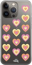 Retro Heart Pastel Pink - iPhone Transparant Case - Transparant siliconen hoesje geschikt voor iPhone 13 Pro Max hoesje - Shockproof case doorzichtig met hartjes - Hartje beschermh