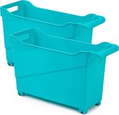 Set van 3x stuks kunststof trolleys turquoise blauw op wieltjes L45 x B17 x H29 cm - Voorraad/opberg boxen/bakken