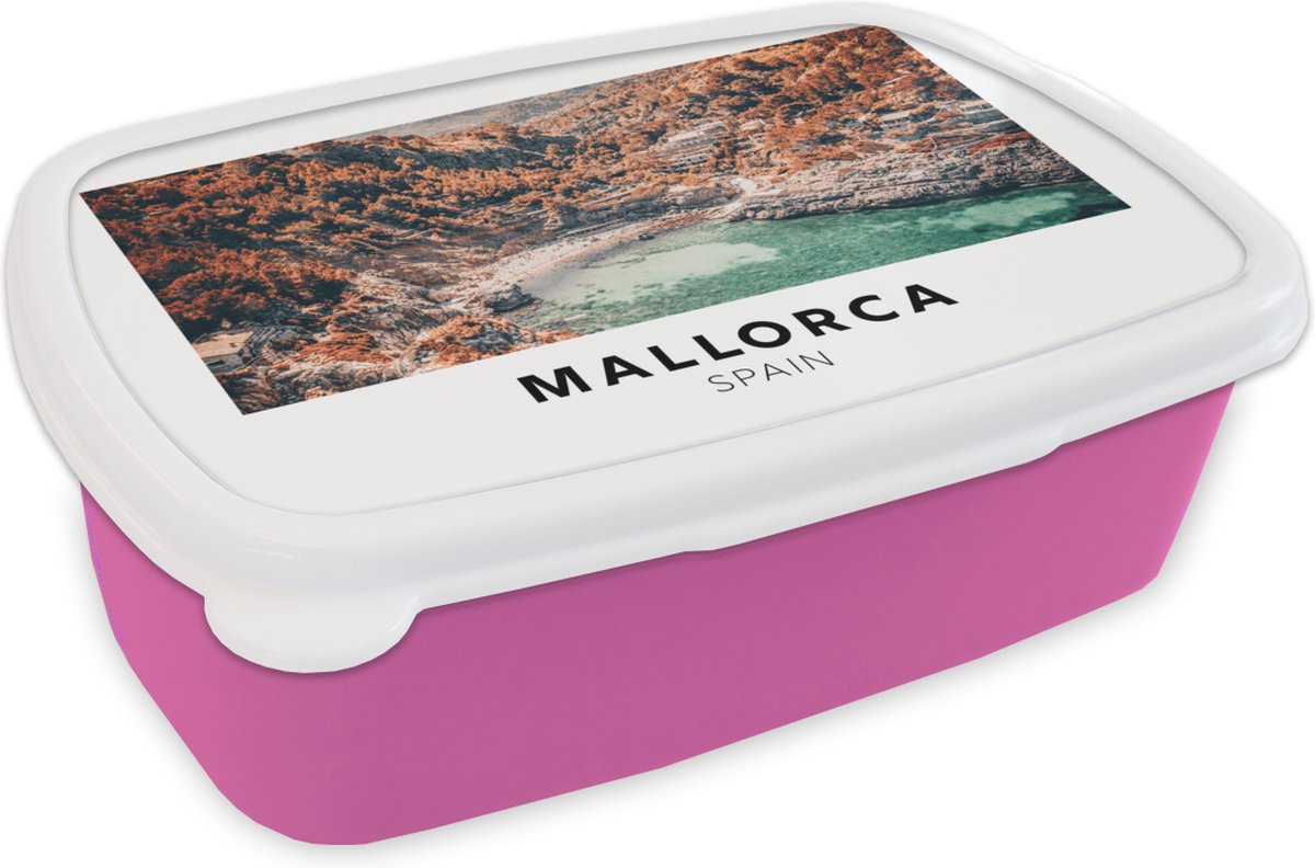 Broodtrommel Roze - Lunchbox - Brooddoos - Mallorca - Spanje - Natuur - 18x12x6 cm - Kinderen - Meisje