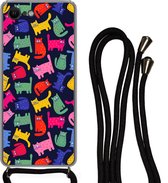 Hoesje met koord Geschikt voor iPhone SE 2020 - Patronen - Kat - Regenboog - Roze - Meisjes - Kinderen - Kindje - Siliconen - Crossbody - Backcover met Koord - Telefoonhoesje met koord - Hoesje met touw