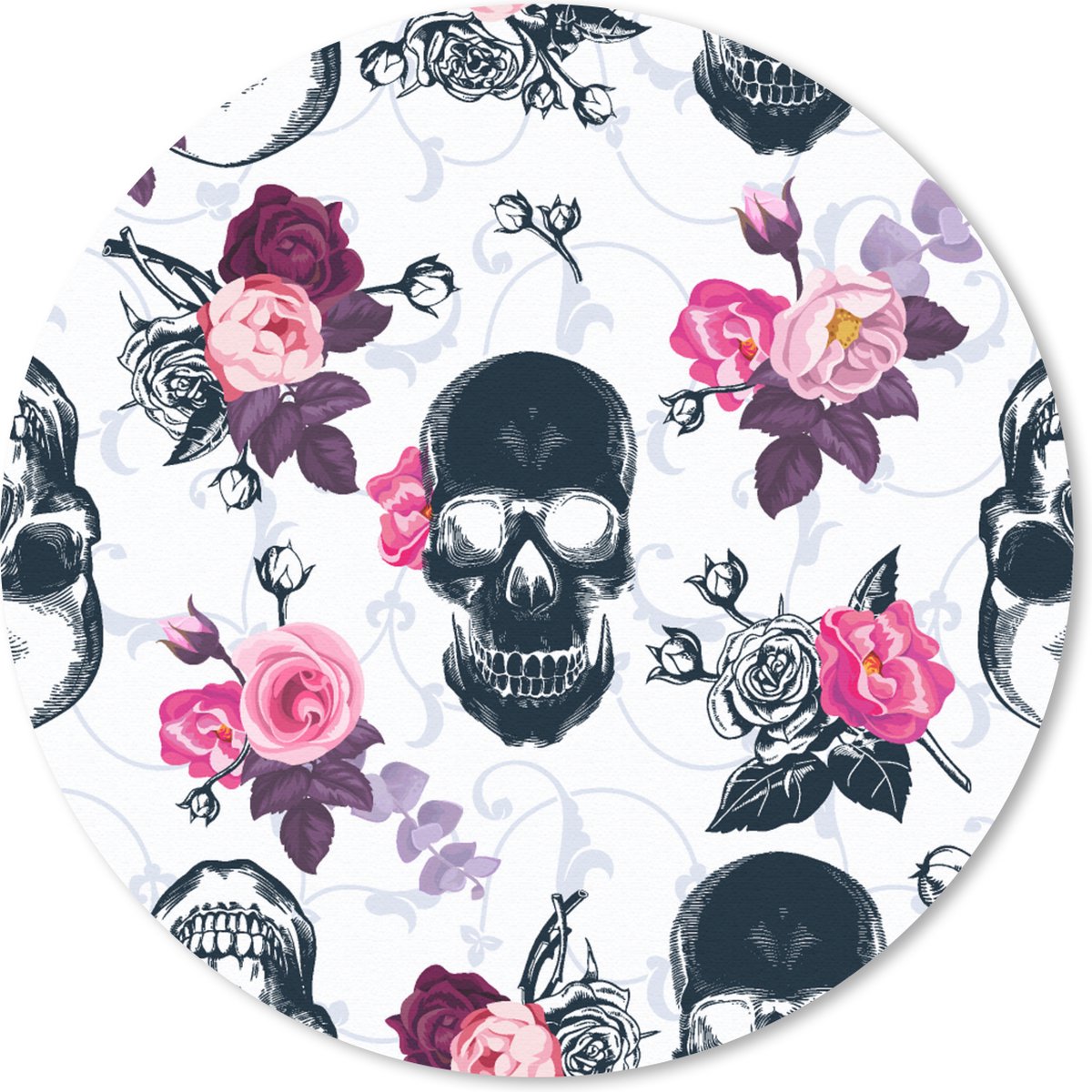 Muismat rond 20x20 cm - Mousepad Tieners - Skull - Roos - Patronen - Ronde muismatten