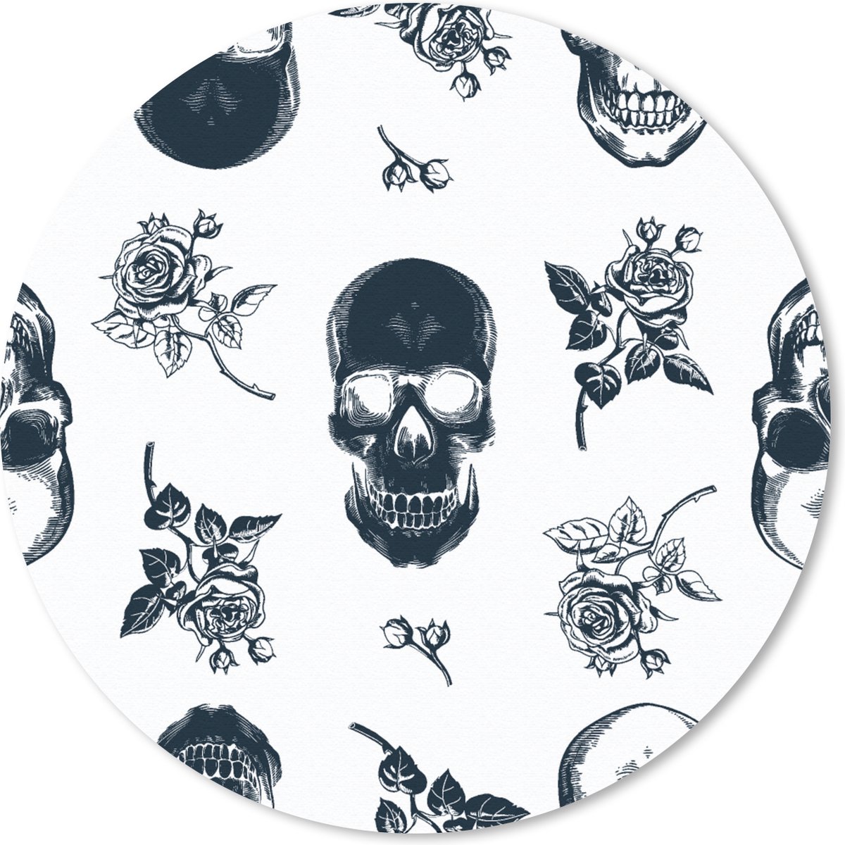 Muismat rond 50x50 cm - Mousepad Tiener - Skull - Rozen - Patroon - Ronde muismatten