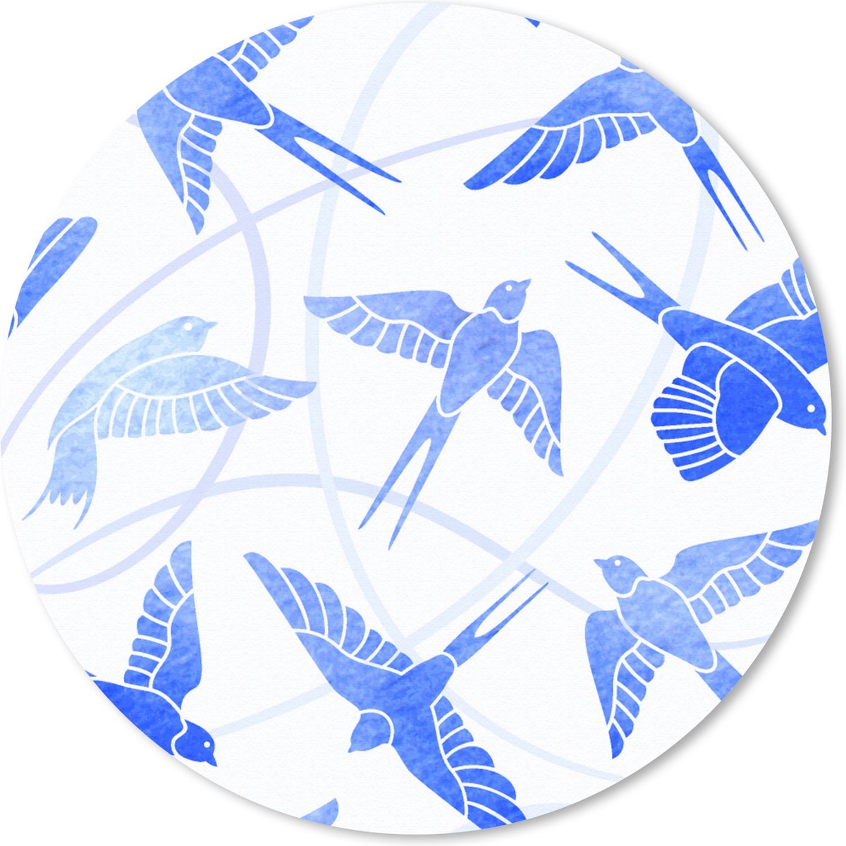 Muismat rond 40x40 cm - Mousepad Patroon - Blauw - Vogel - Ronde muismatten