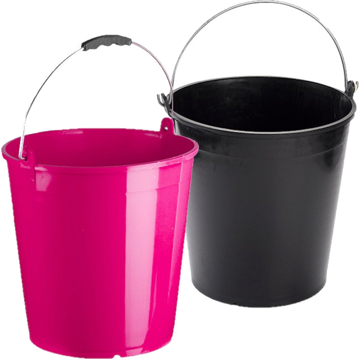 Roze en zwarte schoonmaakemmers/huishoudemmers set 15 liter en 32 x 31 cm - set van 2x stuks