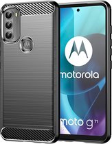 Motorola Moto G71 Hoesje - MobyDefend TPU Gelcase - Geborsteld Metaal + Carbonlook - Zwart - GSM Hoesje - Telefoonhoesje Geschikt Voor Motorola Moto G71
