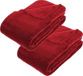 2x Stuks grote Fleece deken/fleeceplaid rood 180 x 230 cm polyester