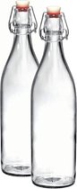 2x Beugelflessen/weckflessen transparant 1 liter rond - Weckflessen - Beugelflessen - Limonadeflessen - Waterflessen - Karaffen