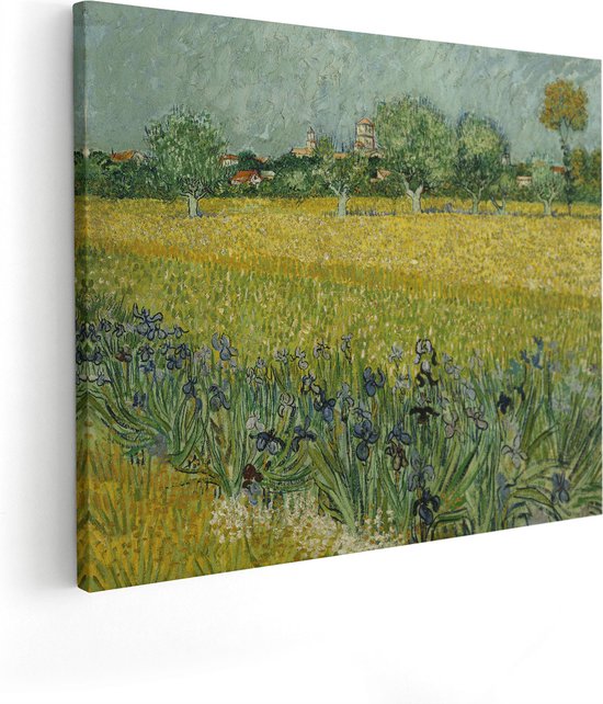 Artaza Canvas Schilderij Veld met Irissen bij Arles - Vincent van Gogh - 50x40 - Poster Foto op Canvas - Canvas Print