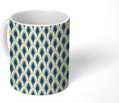 Mok - Koffiemok - Design - Patroon - Retro - Geel - Blauw - Mokken - 350 ML - Beker - Koffiemokken - Theemok