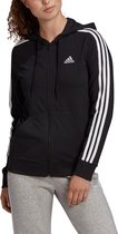 adidas - Essentials Single Jersey 3-Stripes Full-Zip hoodie - Zwarte vest dames-L