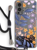 Case Company® - OnePlus Nord 2 5G hoesje met Koord - Flowers with blue leaves - Telefoonhoesje met Zwart Koord - Bescherming aan alle Kanten en Over de Schermrand