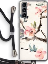 Case Company® - Samsung Galaxy S21 hoesje met Koord - Japanse bloemen - Telefoonhoesje met Zwart Koord - Bescherming aan alle Kanten en Over de Schermrand