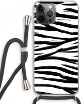 Case Company® - iPhone 12 Pro hoesje met Koord - Zebra pattern - Telefoonhoesje met Zwart Koord - Extra Bescherming aan alle Kanten en Over de Schermrand