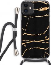 Case Company® - iPhone 11 hoesje met Koord - Gouden marmer - Telefoonhoesje met Zwart Koord - Extra Bescherming aan alle Kanten en Over de Schermrand