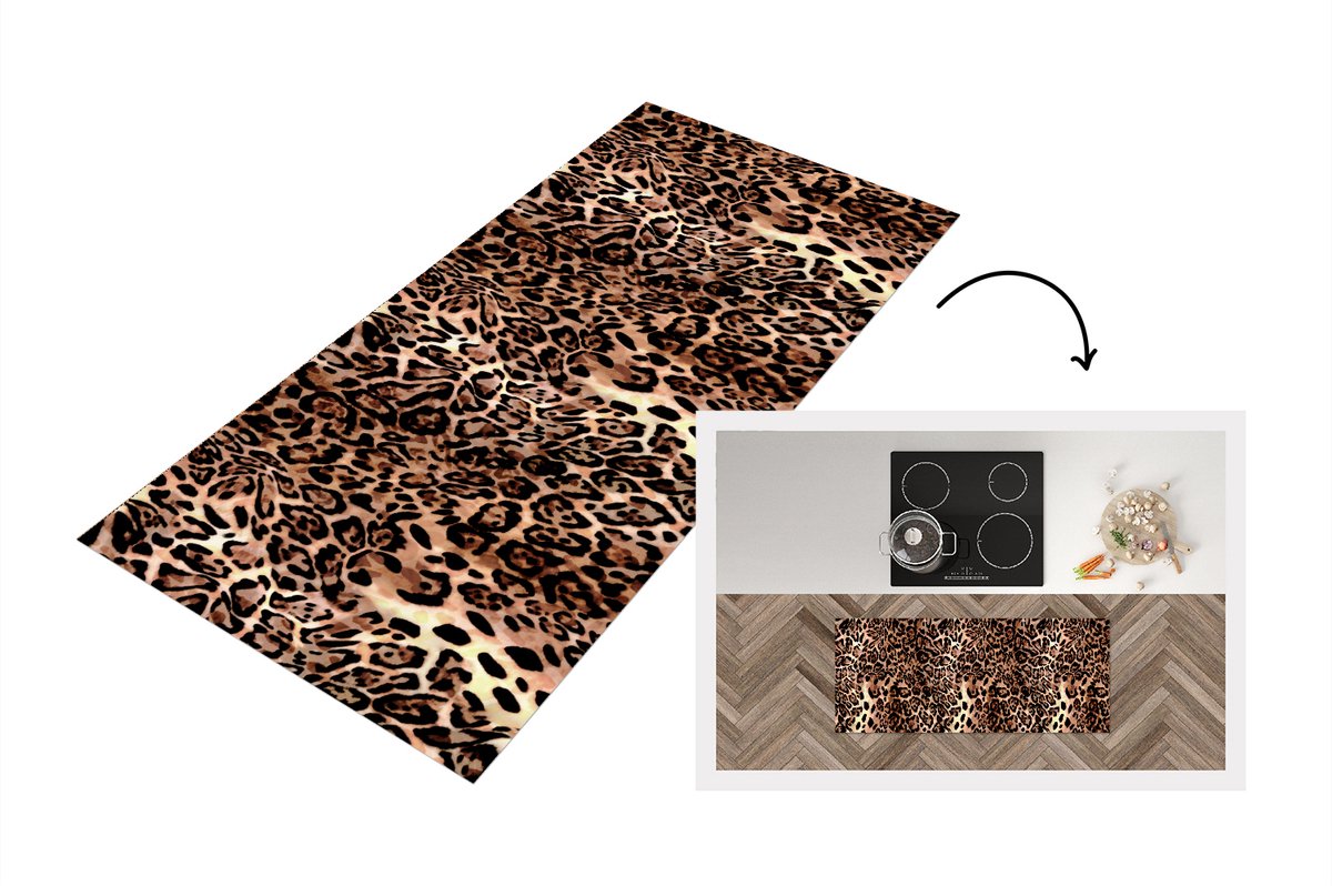 KitchenYeah Keukenloper - Loper keuken - Dierenprint - Luipaard - Design - Luxe - 120x50 cm - Keukenloper vinyl Multicolor