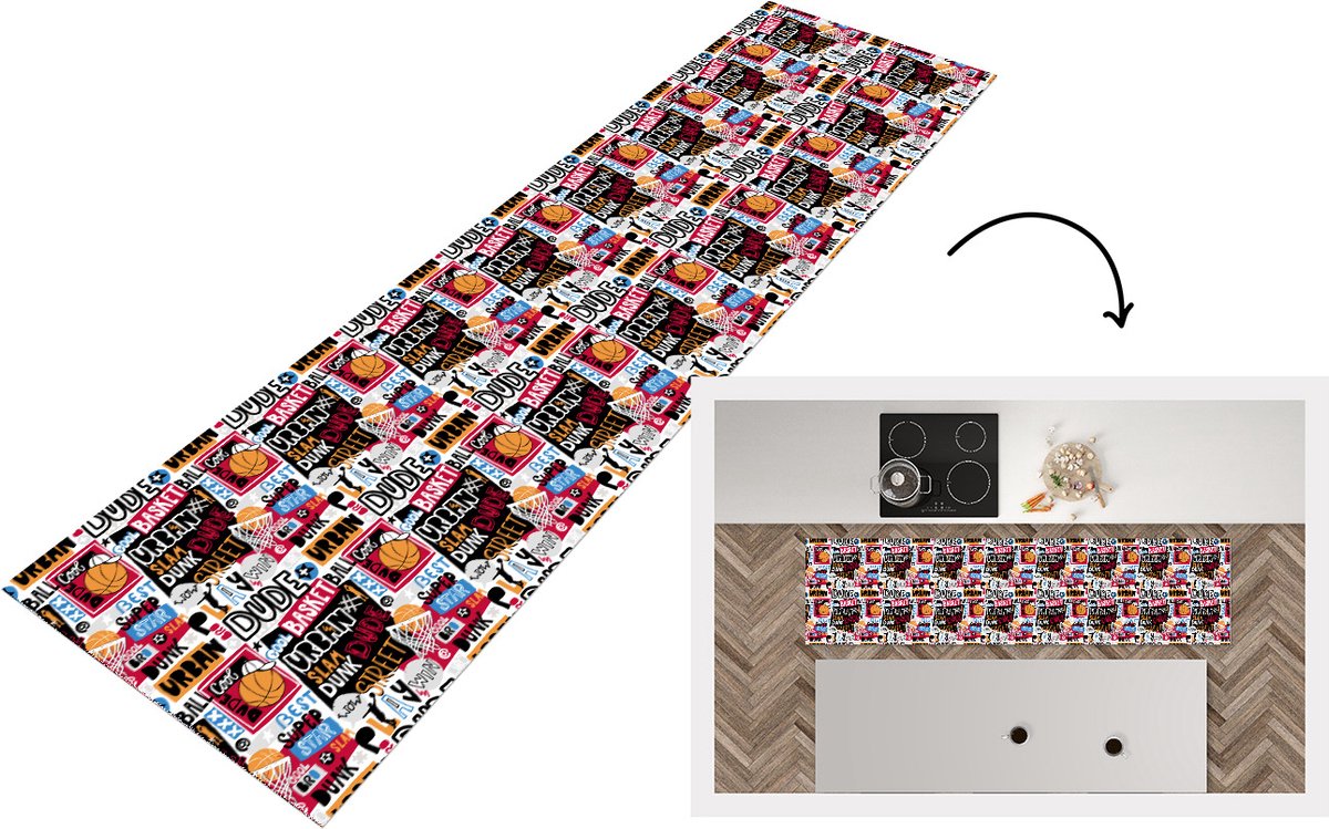 Keukenloper - Loper keuken - Basketbal - Quotes - Patroon - Alfabet - 240x60 cm - Keukenlo
