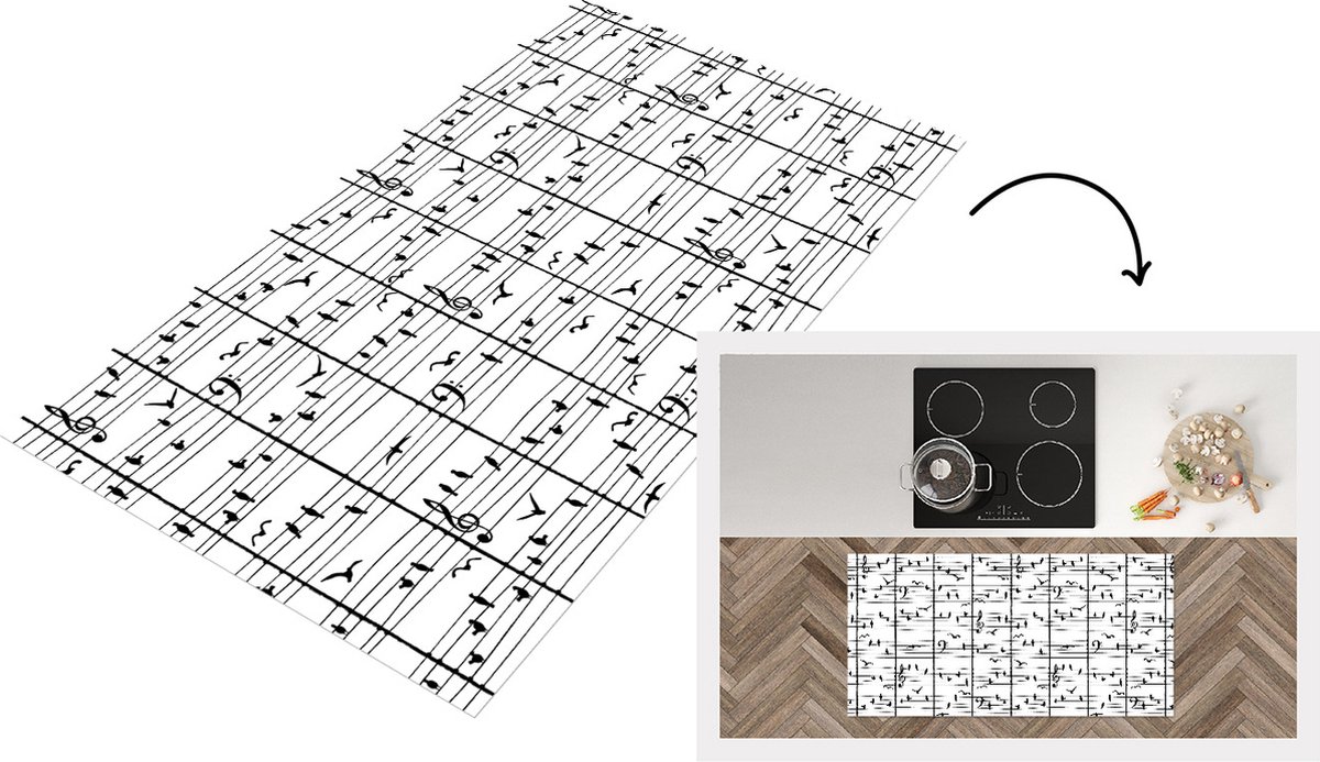 KitchenYeah Keukenloper - Loper keuken - Patroon - Vogel - Muziek - 120x60 cm - Keukenloper vinyl Multicolor