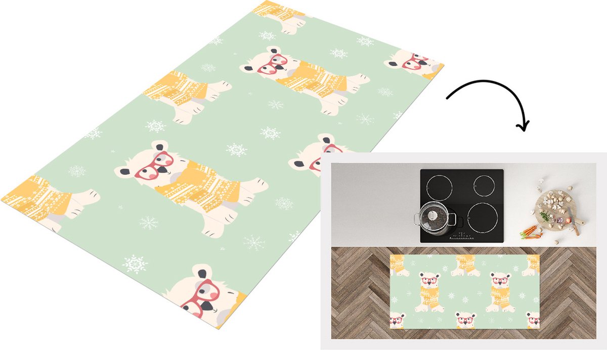 KitchenYeah Keukenloper - Loper keuken - IJsbeer - Patroon - Sjaal - 120x60 cm - Keukenloper vinyl Multicolor