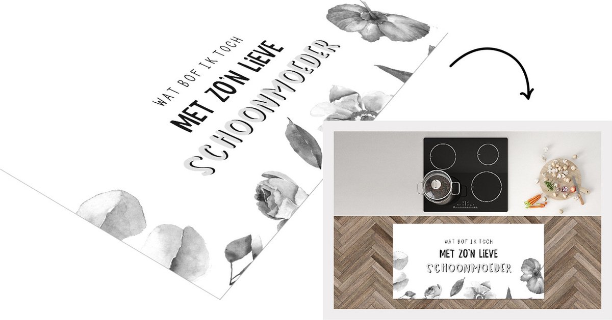 KitchenYeah Keukenloper - Loper keuken - Moederdag cadeautje - Quotes - Schoonmoeder - Moederdag - zwart wit - 120x60 cm - Keukenloper vinyl Zwart; Wit