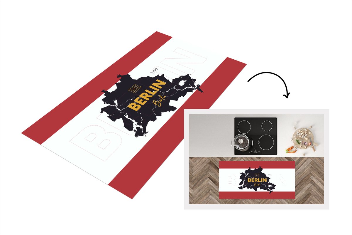 KitchenYeah Keukenloper - Loper keuken - Kaart - Berlijn - Duitsland - Minimalisme - 120x60 cm - Keukenloper vinyl Multicolor