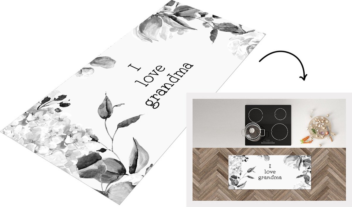 KitchenYeah Keukenloper - Loper keuken - Spreuken - Quotes I Love Grandma - Oma - Grootouders - zwart wit - 120x50 cm - Keukenloper vinyl
