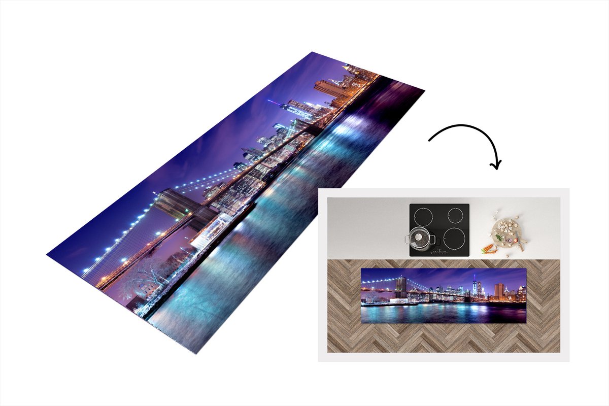 KitchenYeah Keukenloper - Loper keuken - New York - Skyline - Water - 150x50 cm - Keukenloper vinyl Multicolor