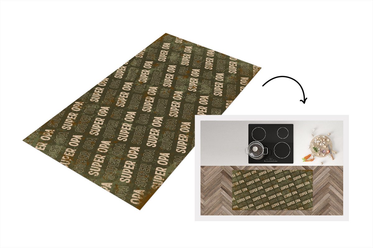 KitchenYeah Keukenloper - Loper keuken - Cadeau opa - Vaderdag - Quote - Super Opa - Spreuken - 120x60 cm - Keukenloper vinyl Multicolor