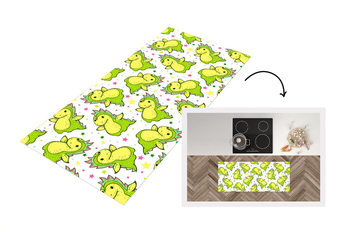 KitchenYeah Keukenloper - Loper keuken - Draak - Jongen - Sterren - Regenboog - Design - 120x50 cm - Keukenloper vinyl Multicolor