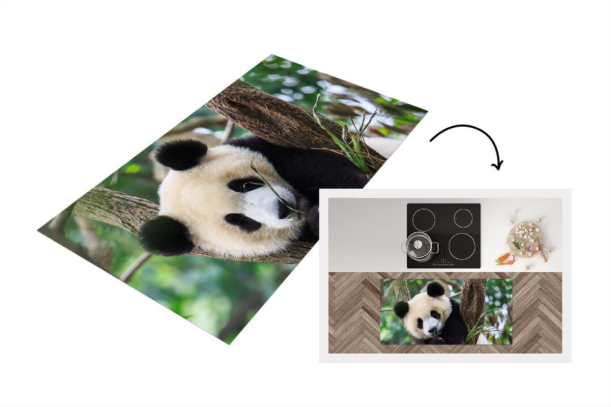 KitchenYeah Keukenloper - Loper keuken - Panda - Puppy - Boom - 120x60 cm - Keukenloper vinyl Multicolor