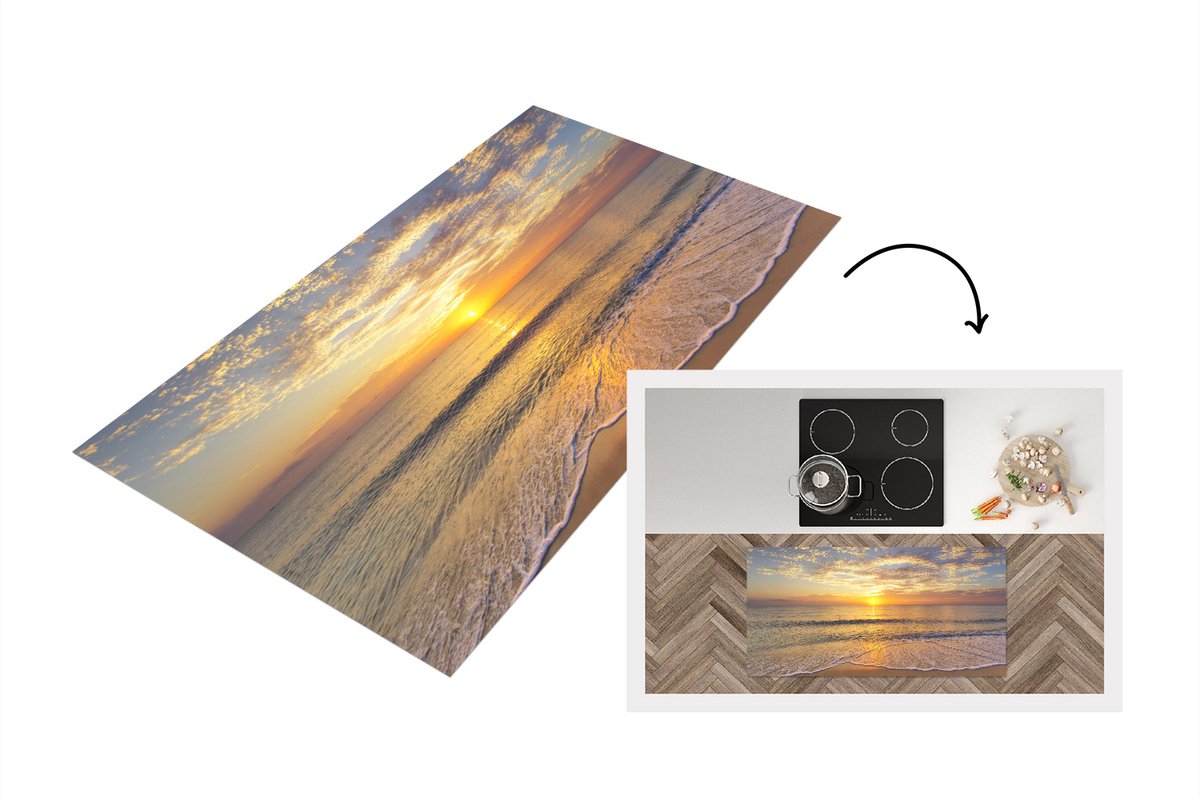 KitchenYeah Keukenloper - Loper keuken - Strand - Zonsondergang - Zee - 120x60 cm - Keukenloper vinyl Multicolor