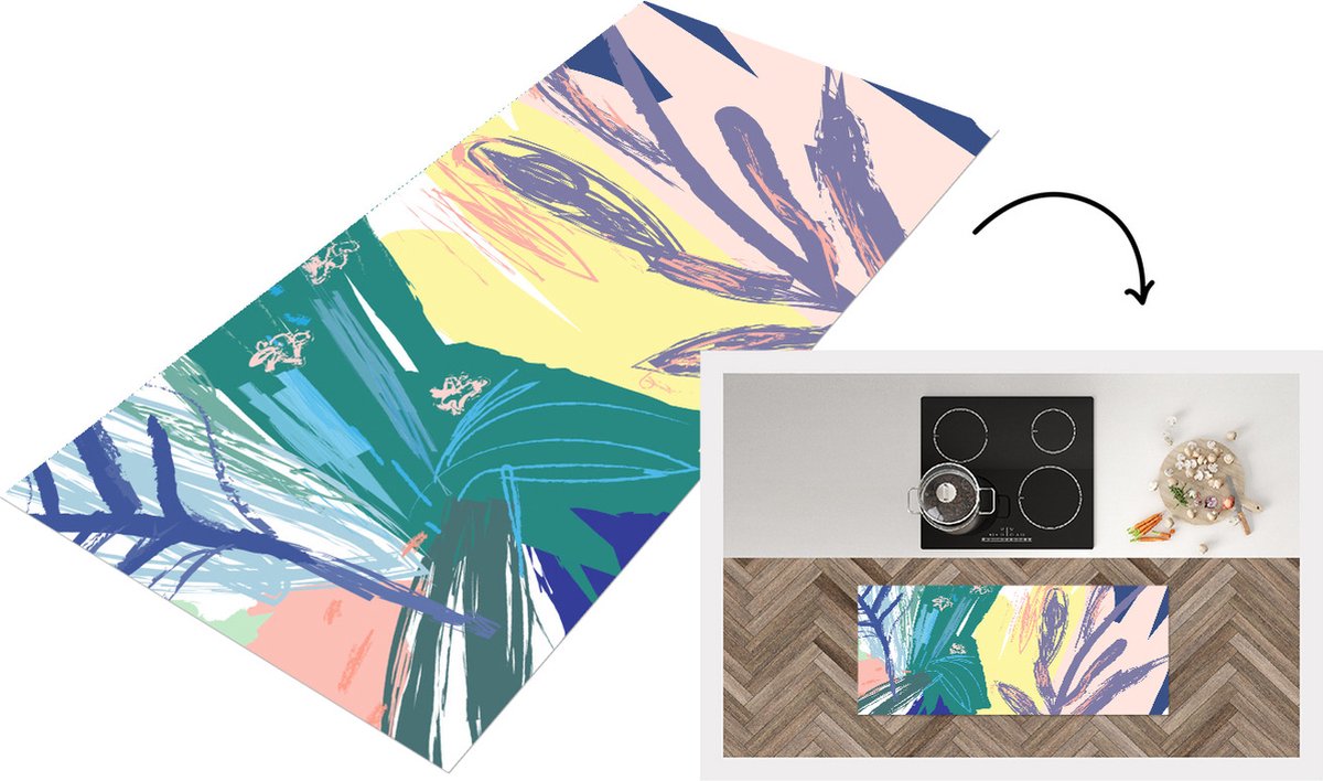 KitchenYeah Keukenloper - Loper keuken - Zomer - Plant - Tropisch - 120x50 cm - Keukenloper vinyl Multicolor