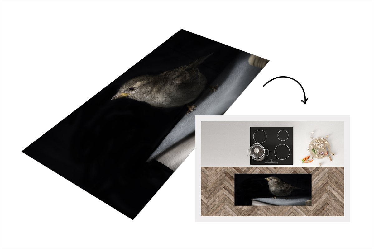 KitchenYeah Keukenloper - Loper keuken - Vogel - Boeken - Portret - 120x50 cm - Keukenloper vinyl Multicolor