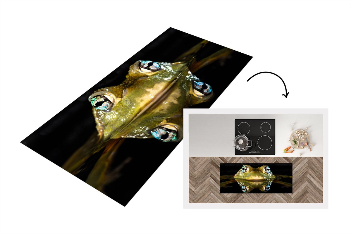 KitchenYeah Keukenloper - Loper keuken - Kikker - Ogen - Portret - 120x50 cm - Keukenloper vinyl Multicolor