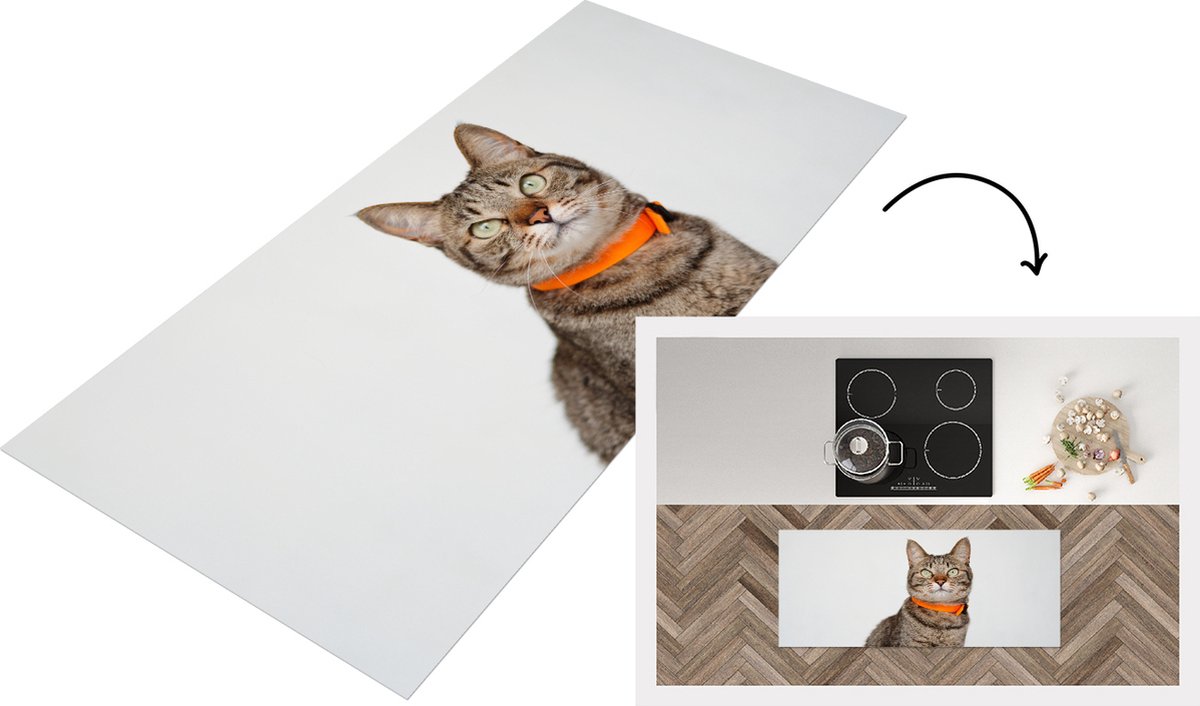 KitchenYeah Keukenloper - Loper keuken - Kat - Halsband - Oranje - Keukenloper vinyl Multicolor