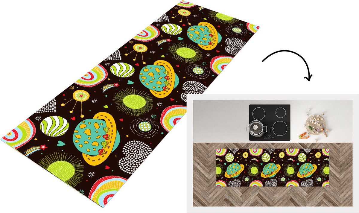 KitchenYeah Keukenloper - Loper keuken - Patronen - Ruimte - Planeten - Keukenloper vinyl multicolor, foto 3