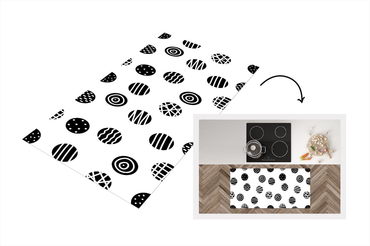 KitchenYeah Keukenloper - Loper keuken - Patronen - Stip - Zwart Wit - 120x60 cm - Keukenloper vinyl Zwart; Wit