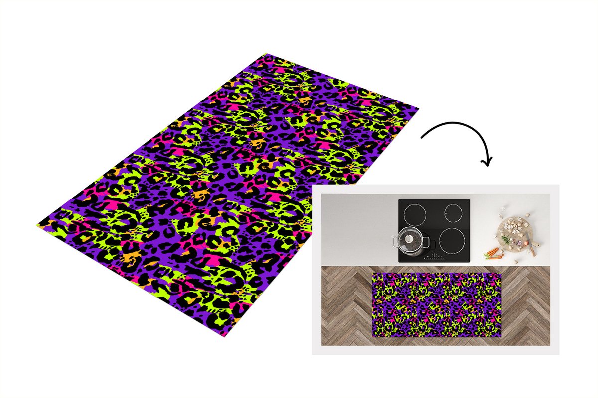KitchenYeah Keukenloper - Loper keuken - Dierenprint - Patronen - Neon - 120x60 cm - Keukenloper vinyl Multicolor